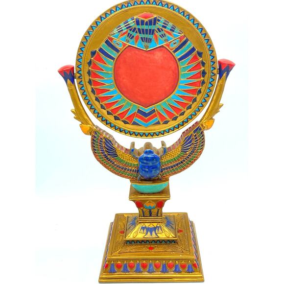 Vintage Hand painted‎ Gold,Red,Blue Scarab Beetle Double Sided Standing Mirror - Picture 5 of 15